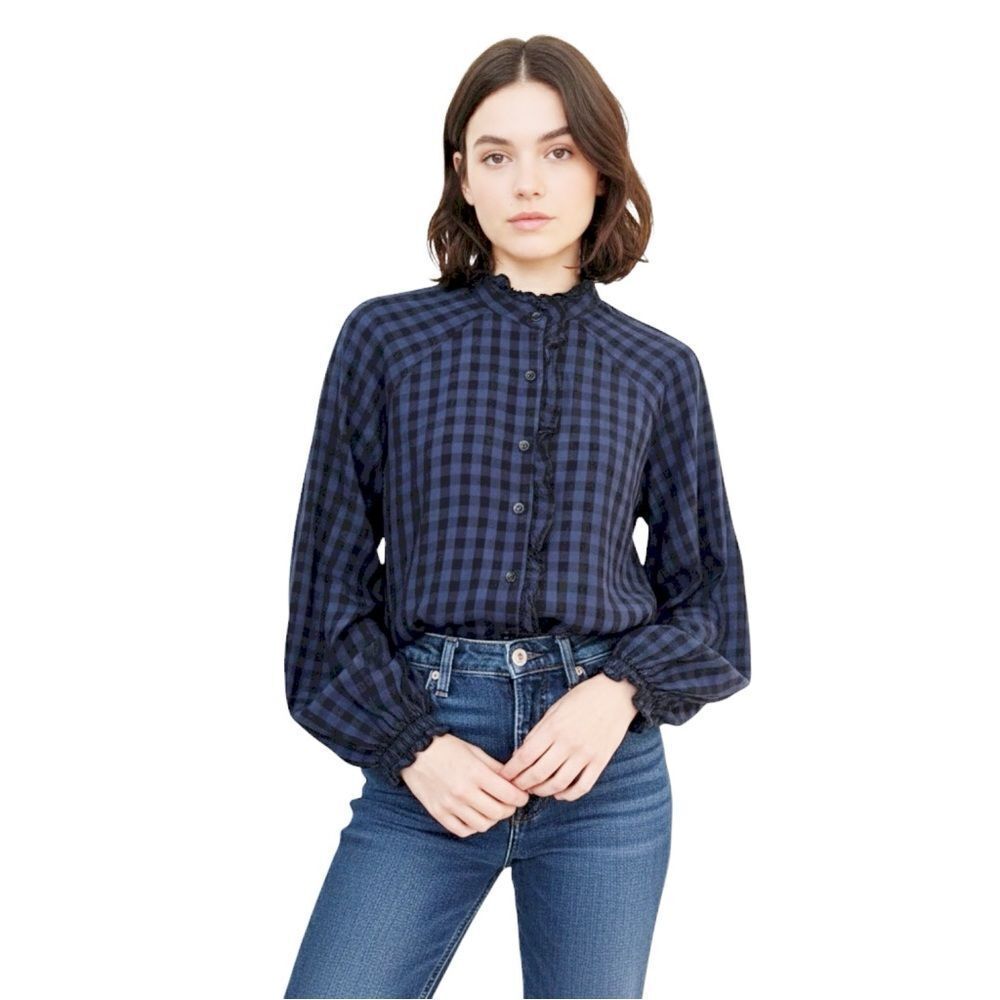 CAbi Black & Blue Check Aberdeen Plaid Button Up Shirt